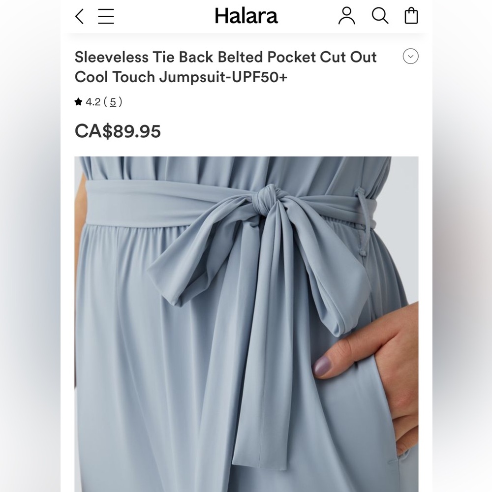 Halara Jumpsuit Small NWT Sleeveless Tie Back Belted Pocket Cut Out MSRP $89.95 - Picture 3 of 6